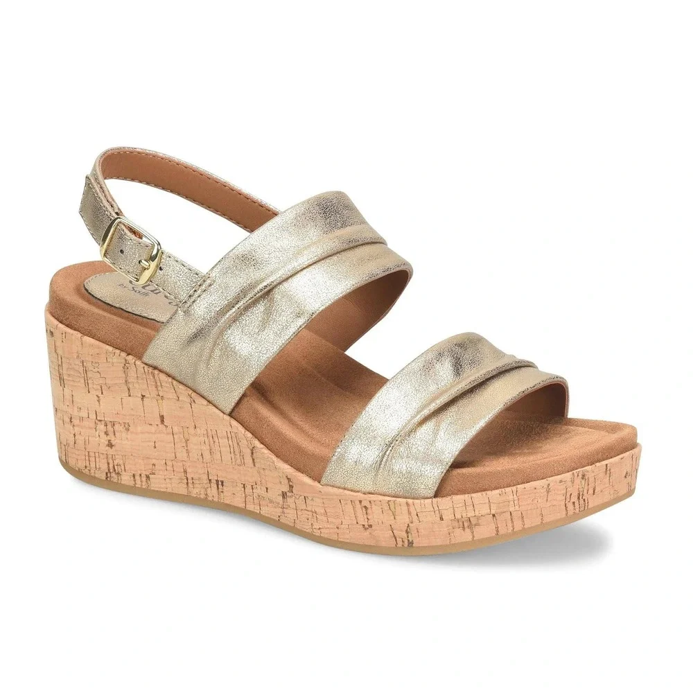 Eurosoft Kahley Metallic Gold‎ Wedge Sandals Womens 11M ES0041003 Cork Platform